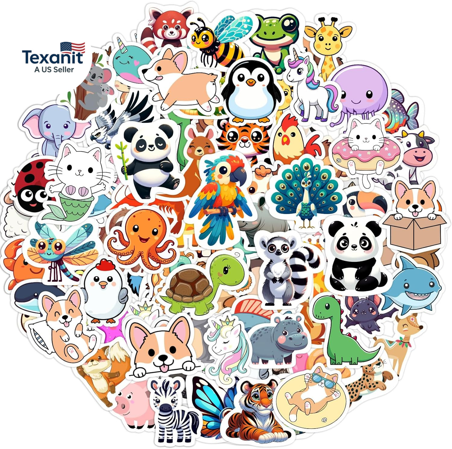 100 PCS Water Bottle Stickers for Kids,Waterproof Vinyl Animal Stickers for Kids