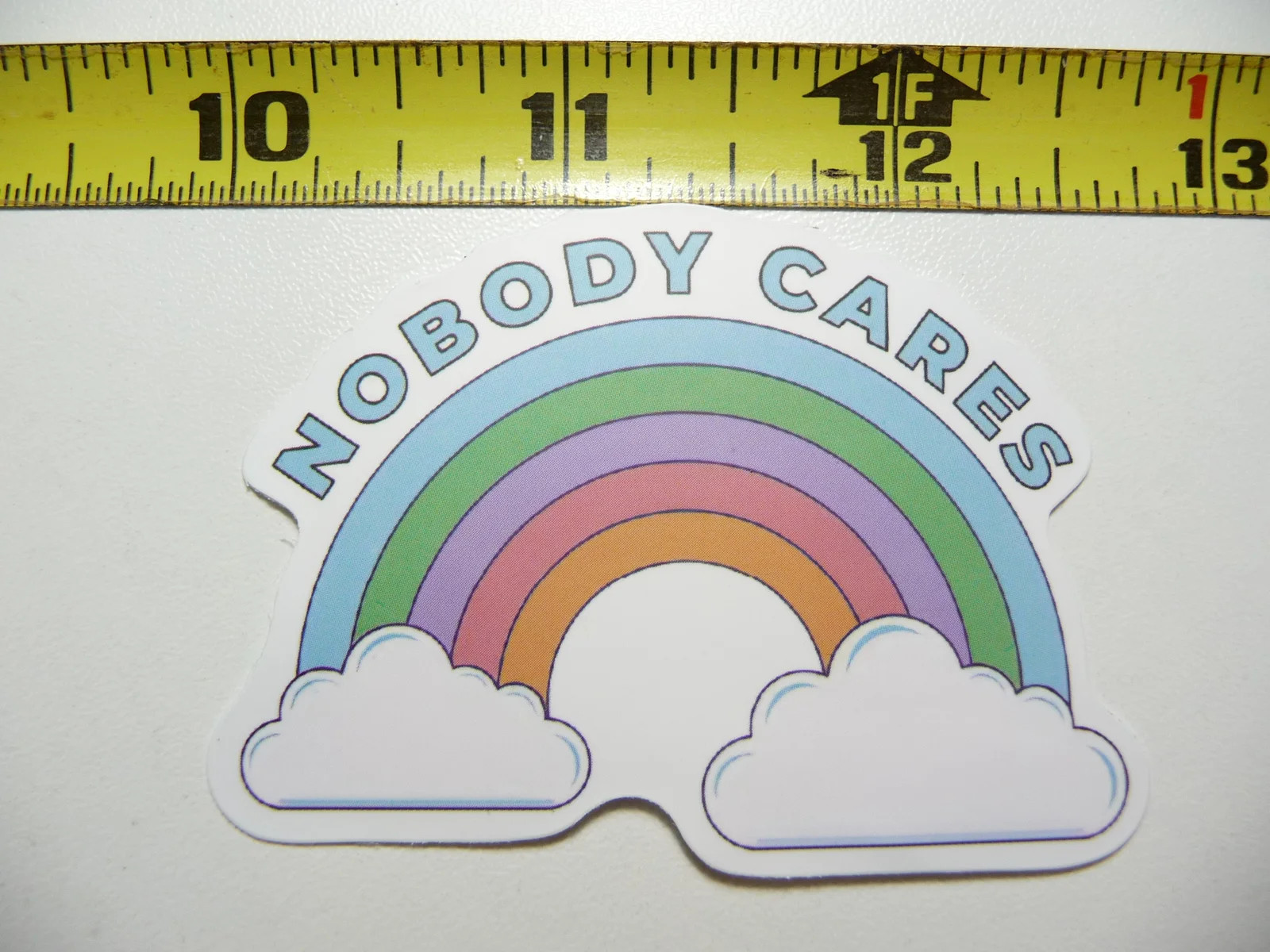 NOBODY CARES CLOUDS RAINBOW SMALL STICKER DECAL SARCASM SARCASTIC SAYING FUNNY