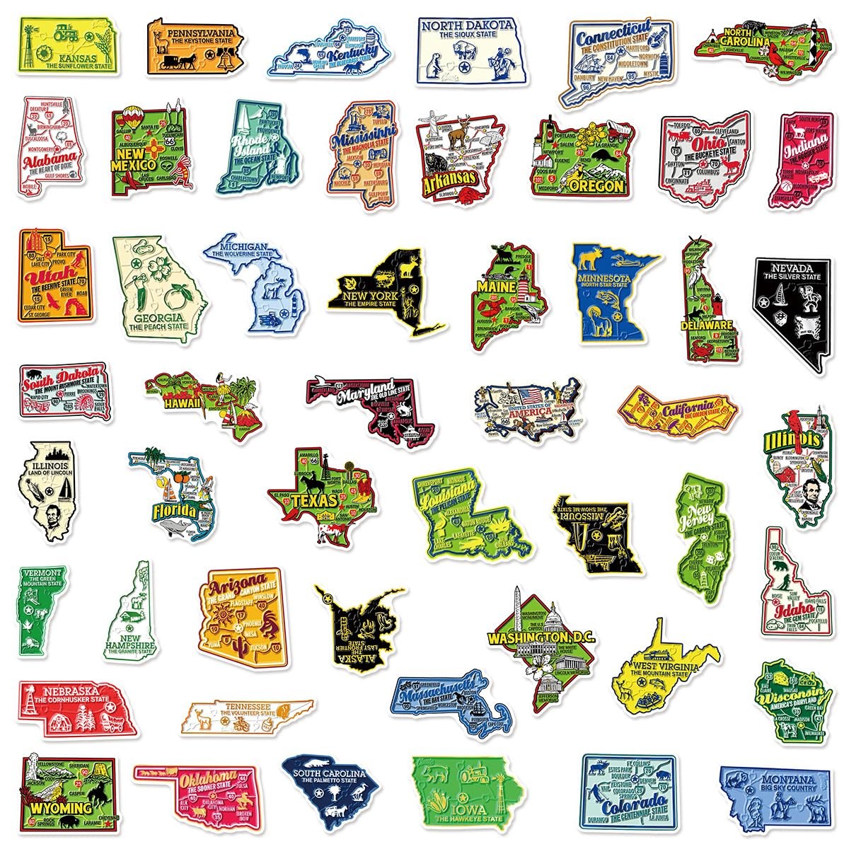50Pcs United States Map Stickers – Waterproof Vinyl Removable No Usa-map
