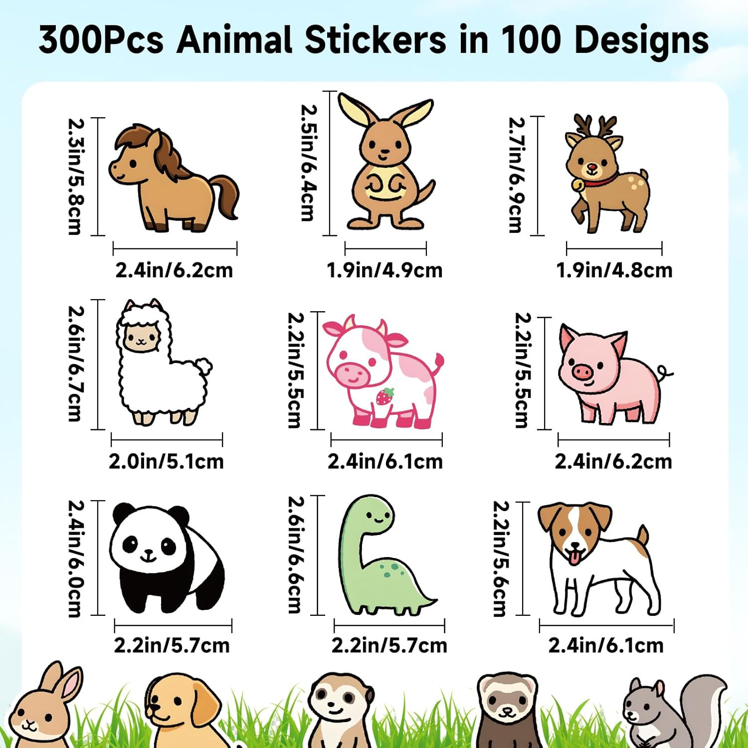 300 Pcs Animal Stickers for Kids Cute Vinyl Safari Pet Reward Classroom Stickers