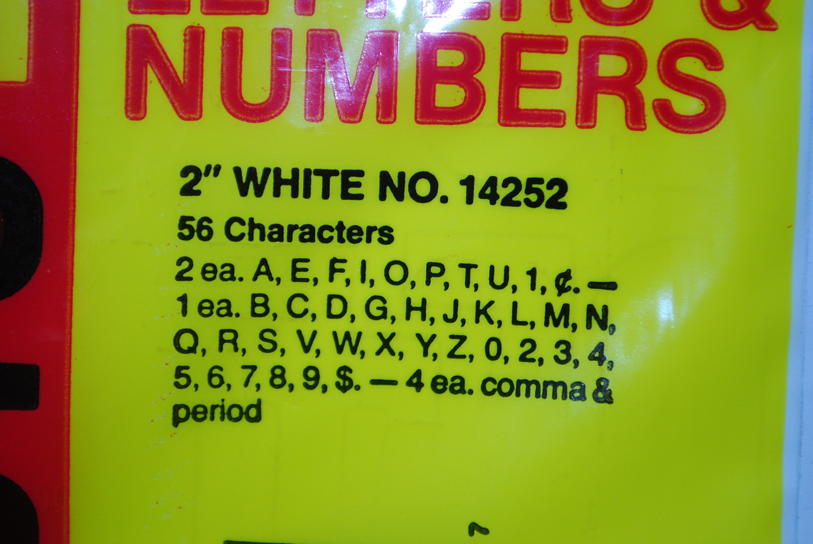 Presto Stik Vinyl Plastic Letters & Numbers 2" White Permanent #14252 S6478
