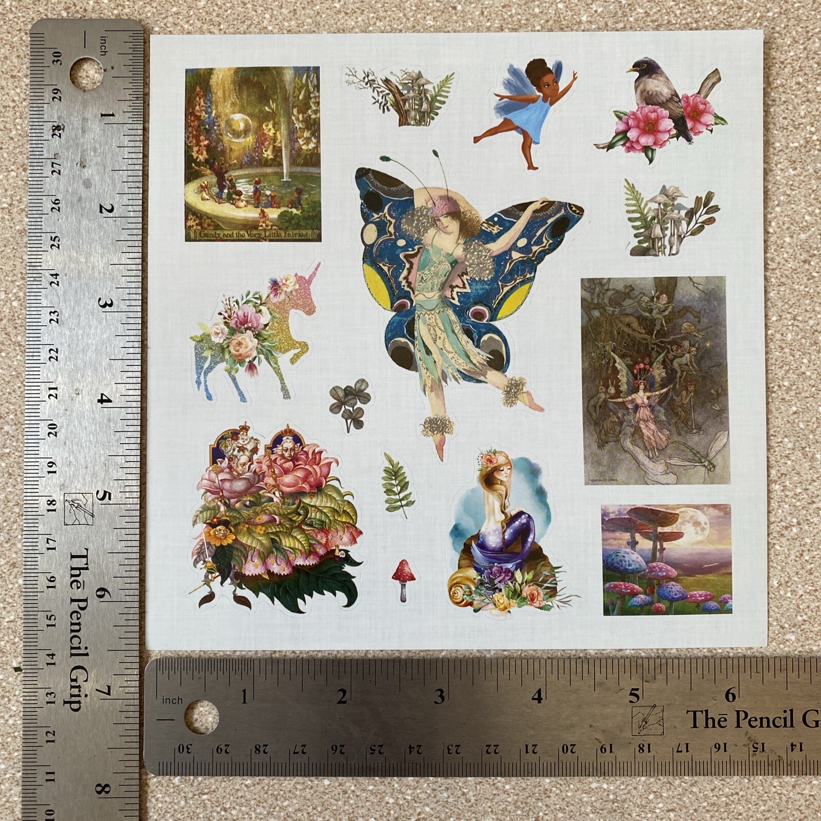Vintage Style Butterfly Fairy Floral Unicorn Birds Mushrooms Mermaid Stickers