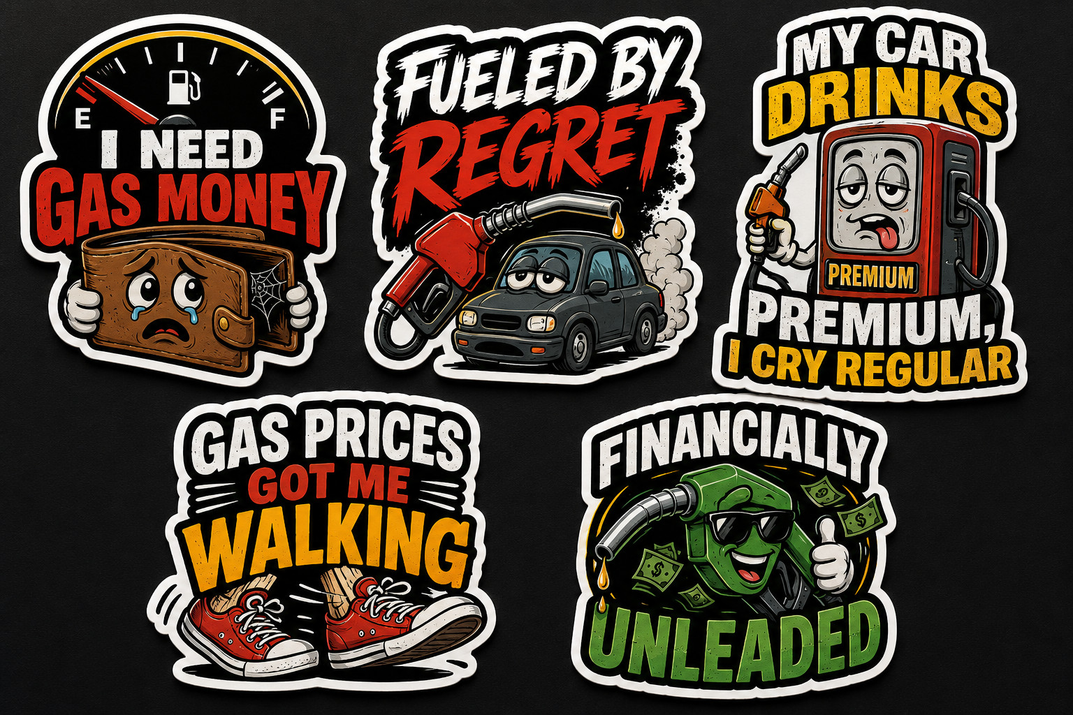 5 Pack -Funny Gas Price Stickers Vinyl Decals Car Laptop Water Bottle Waterproof