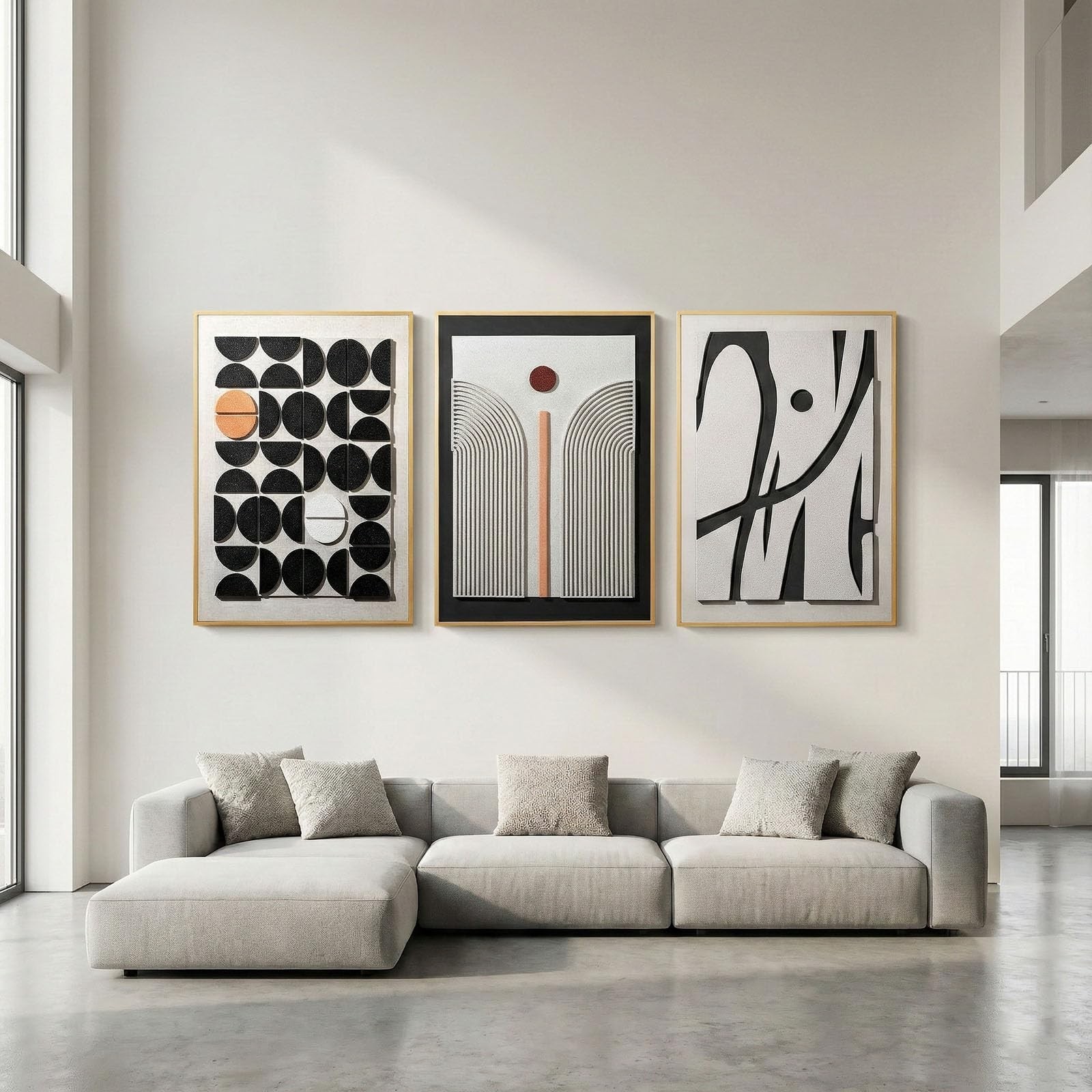 Large 3D Textured Framed Abstract Wall Art for Living Room, 3 Piece Modern Bo…