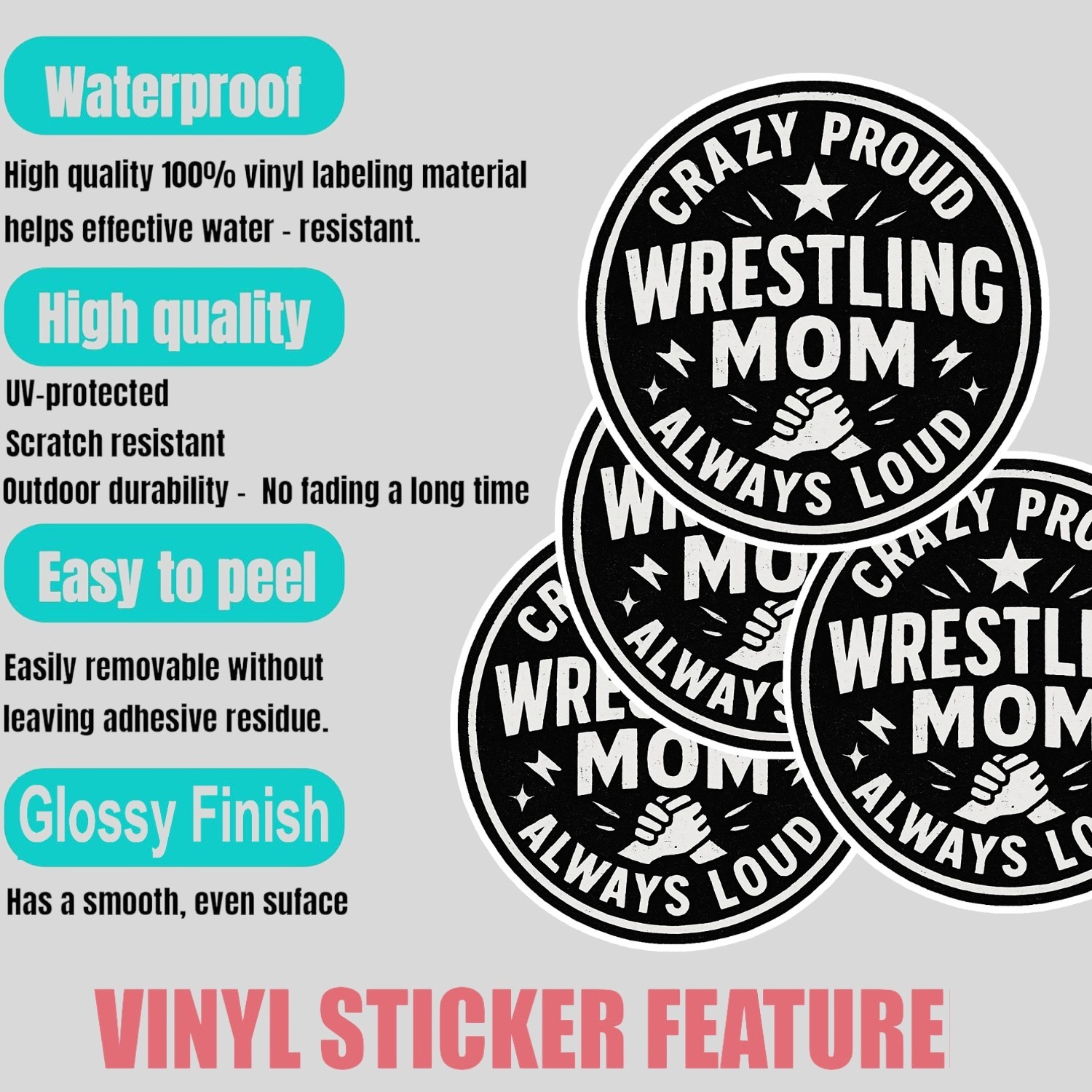 4Pcs Wrestling Mom Stickers: Waterproof Vinyl Decals – Proud Sports Mom Gift