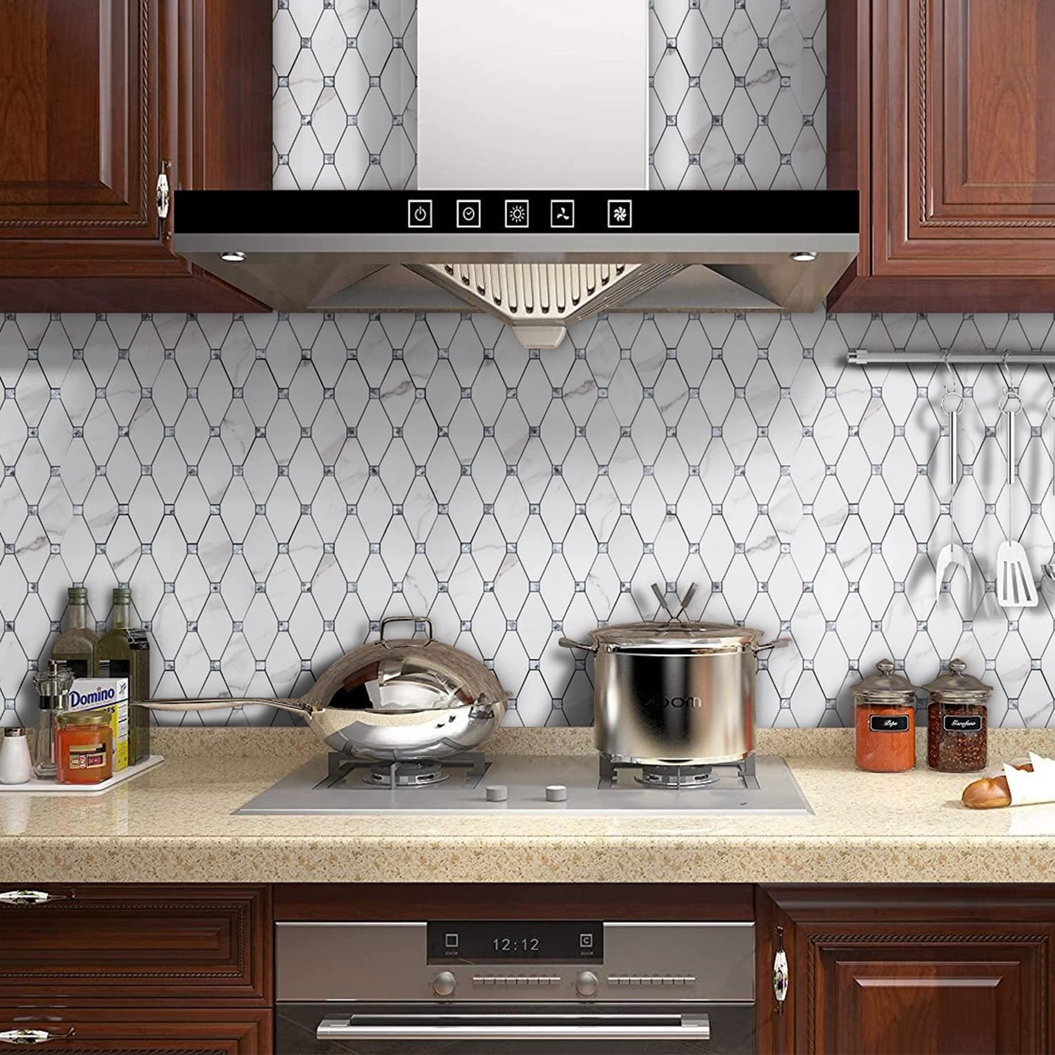 STICKGOO 10 Sheets Peel and Stick Backsplash Calacatta Stick on Aluminum