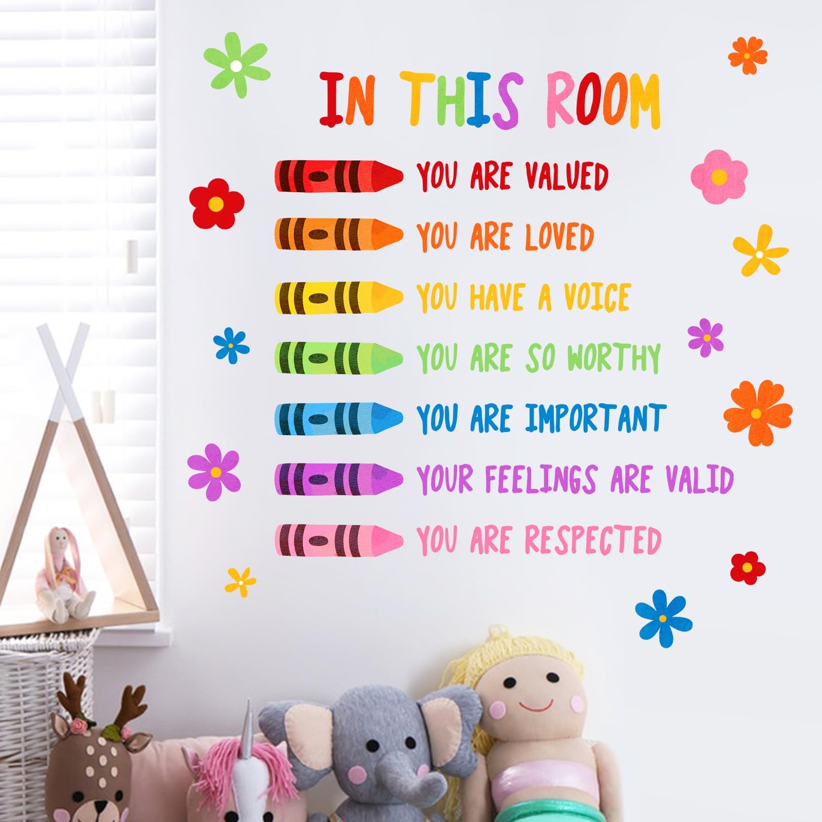 Colorful Floral Crayon Inspirational Wall Decals Stickers, Motivational Rainb…