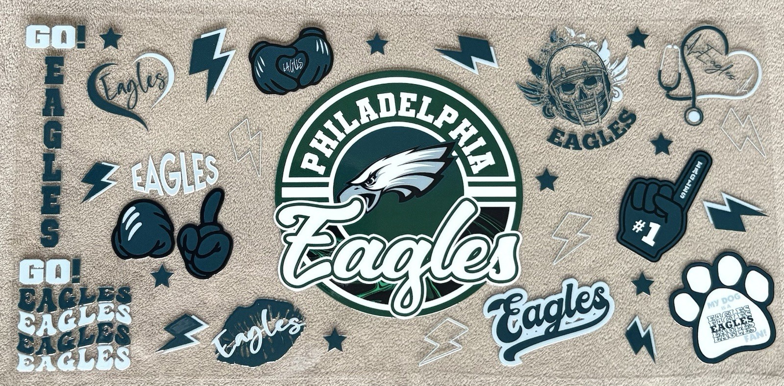 PHILADELPHIA Football Team UV DTF Transfer Sticker Cup Wrap DIY Cups Bottles Etc