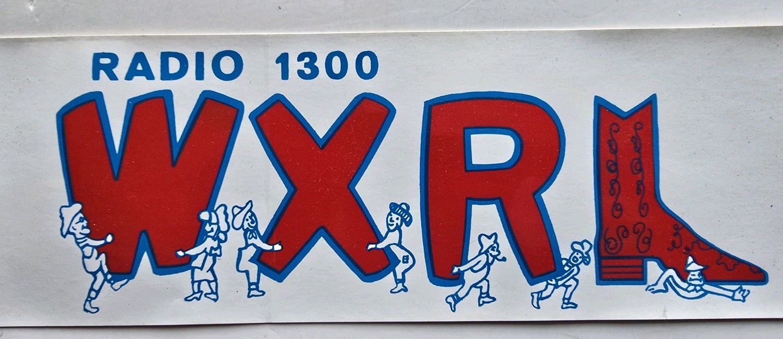 Vintage Radio 1300 WXRL Bumper Sticker Red Blue White UNUSED Vinyl 9"x3" NOS