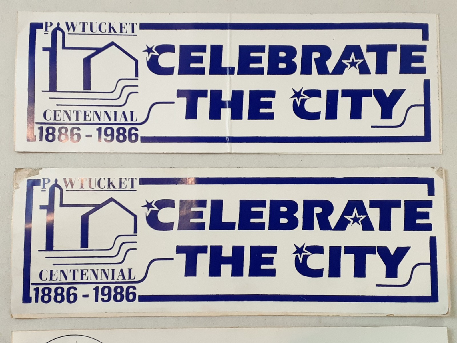 Lot of 3 VINTAGE Pawtucket Rhode Island Bumper Stickers Pride 1986 Centennial