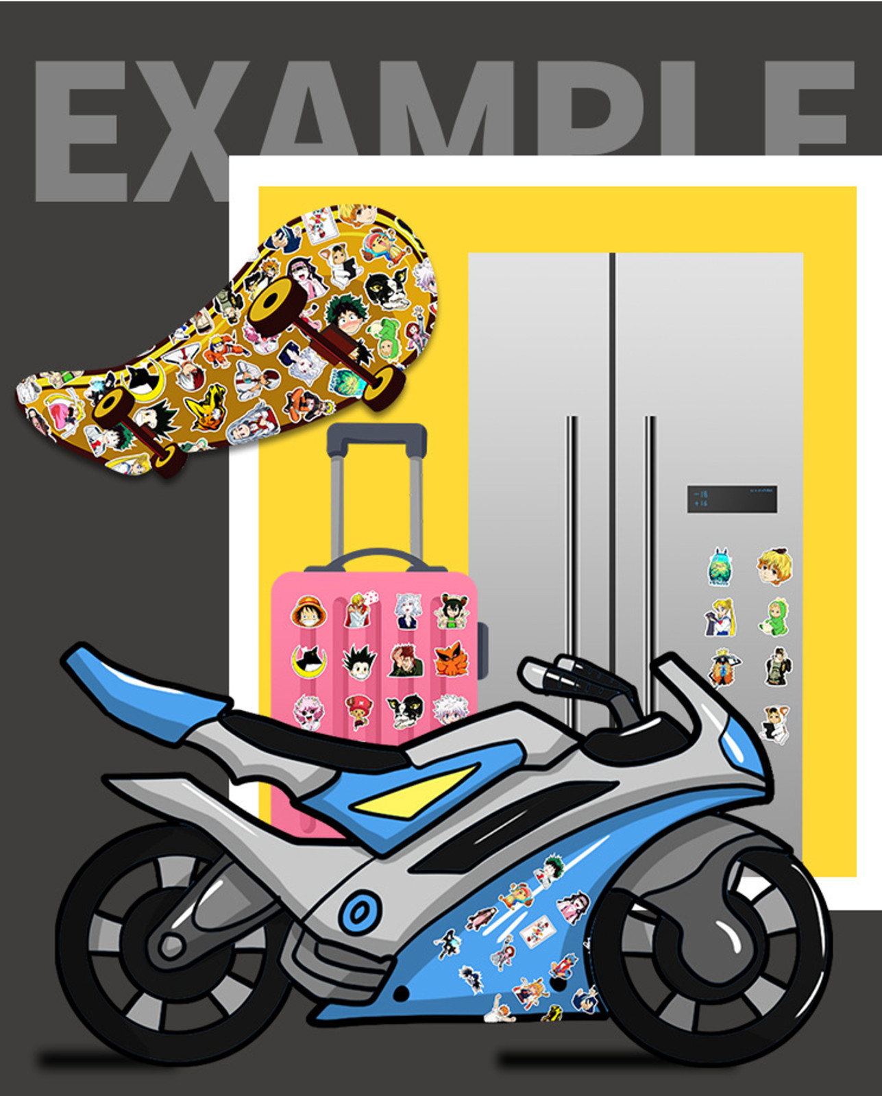 50 Pcs Stickers Anime Character Skateboard Luggage Car Bomb Graffiti Phone Vinyl
