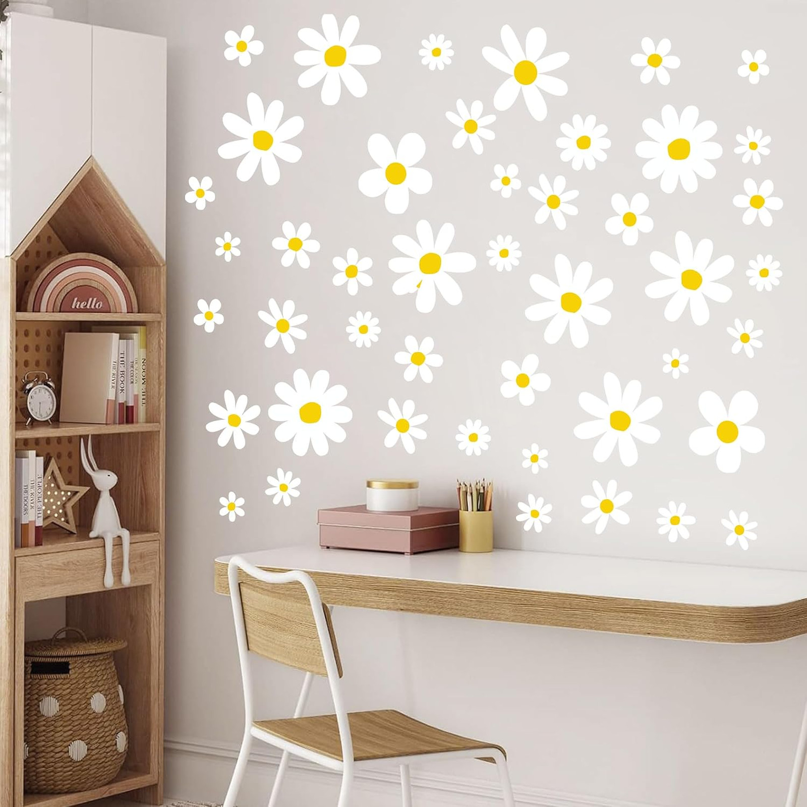 12 Sheets Daisy Wall Decals Flower Wall Stickers Girls Room Decor Peel and Stick
