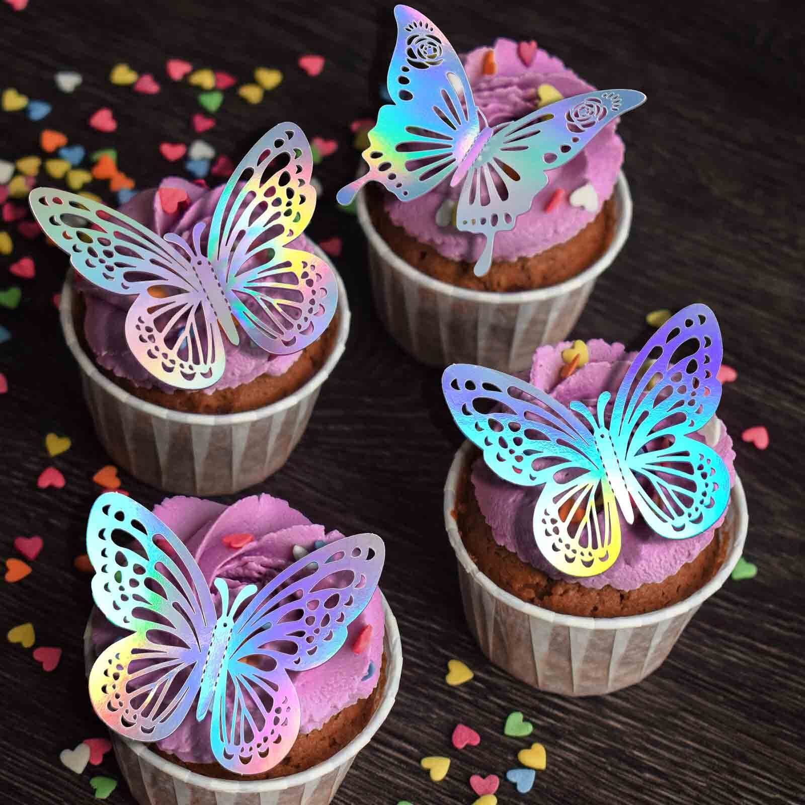48 Pcs 3 Sizes Laser Butterfly Wall Decor for Birthday Baby Shower Cake Topper