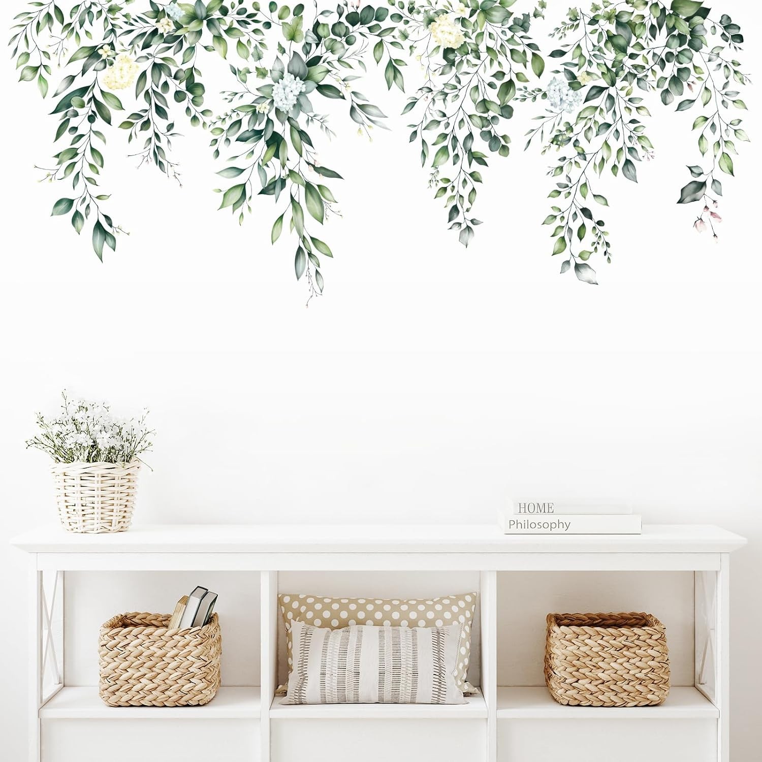 Green Leaves Wall Stickers Decor Hanging Vine Flower Art Decals