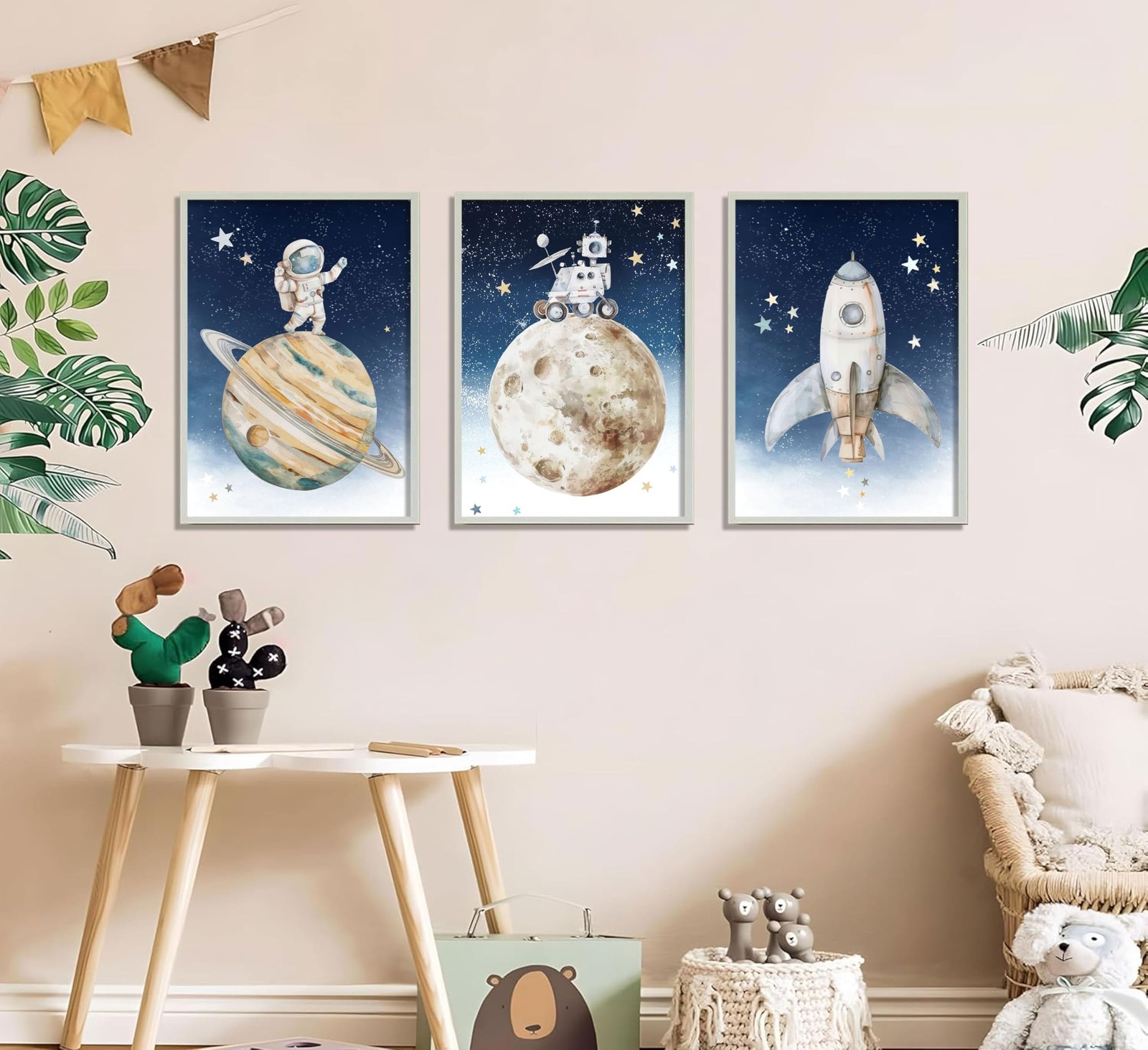 3Pcs Space Nursery Wall Art Astronaut Posters Prints Watercolor Space Astrona…