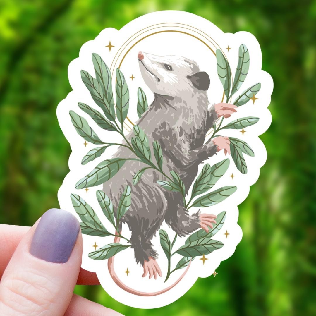 Botanical Opossum Cottagecore Sticker – 3" Waterproof Vinyl Decal