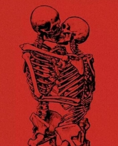 Skeleton Love Red Background 3" Sticker Label Card Gift Craft Journal Scrapbook