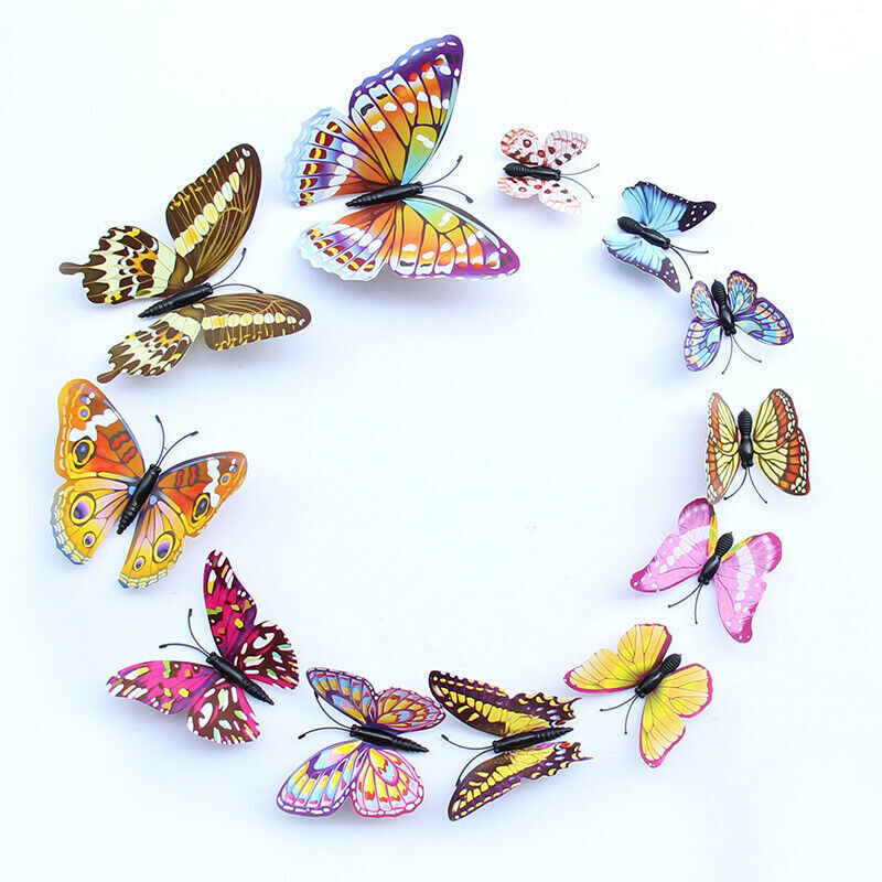 12Pcs 3D Butterfly Glow in The Dark Decal Wall Magnetic Sticker Home Mural Decor