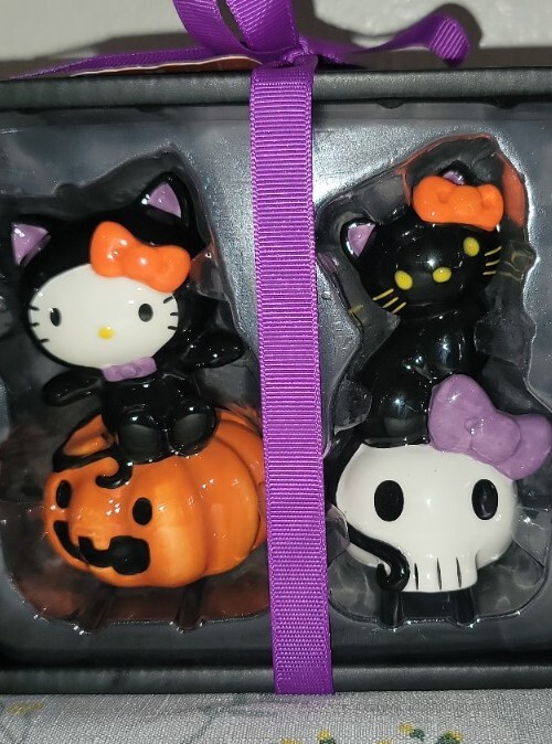 Halloween Blue Sky Clayworks Hello Kitty Cat Costume Salt and Pepper Shakers.