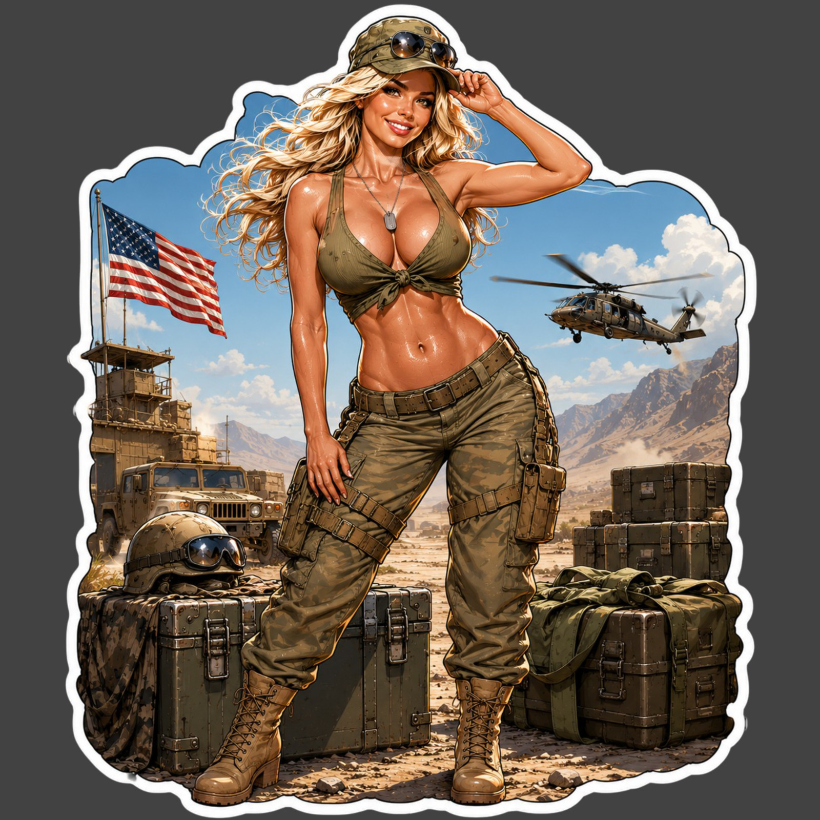 Military Girl Sticker Vinyl Decal Army Pinup Blonde Soldier Veteran Patriot