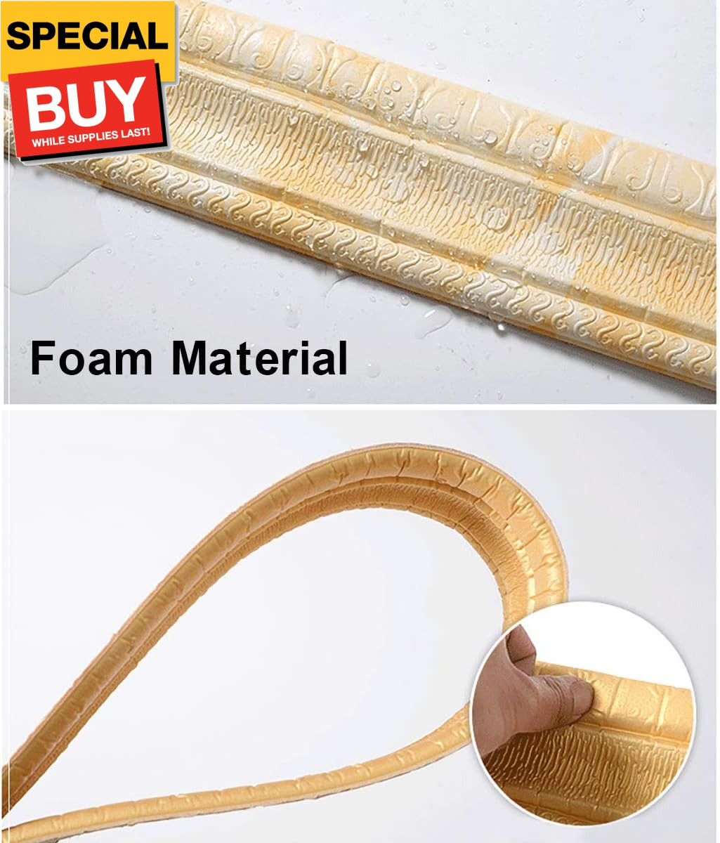 90"x 3" Self Adhesive Flexible Foam Molding Trim, 3D Sticky Decorative Wall Line