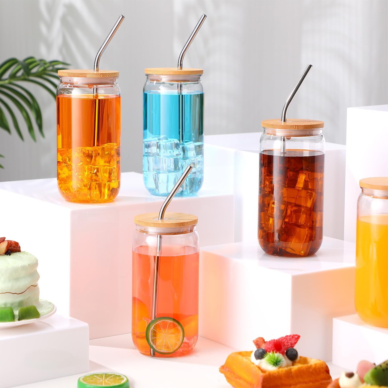 8 Pcs 16 oz Plastic Cups with Lids and Straws Acrylic Mason Jars with Bamboo …