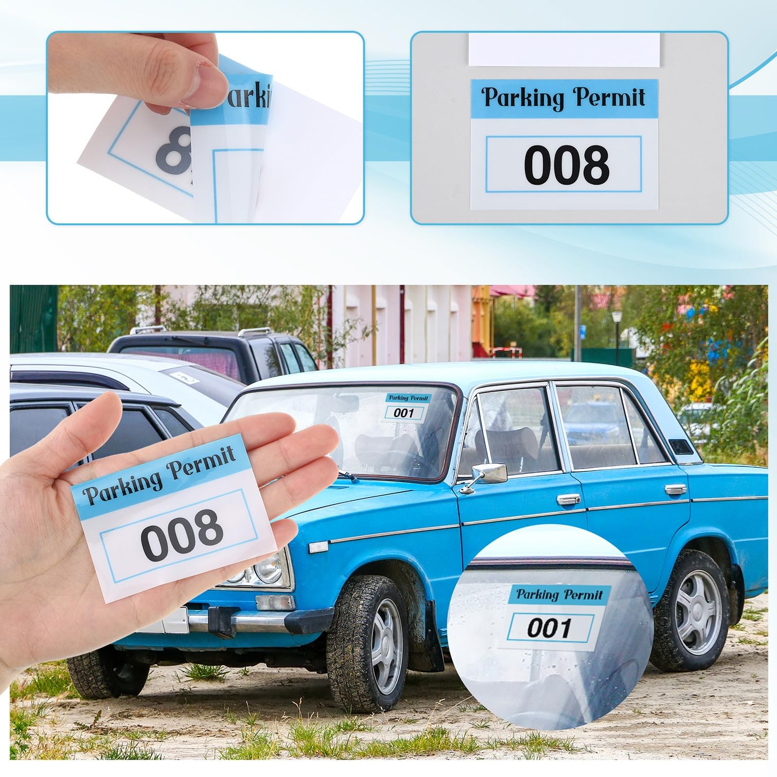 200 Pcs 2×3 Inch Parking Permit Stickers for Car Windshields, Numbered 001200
