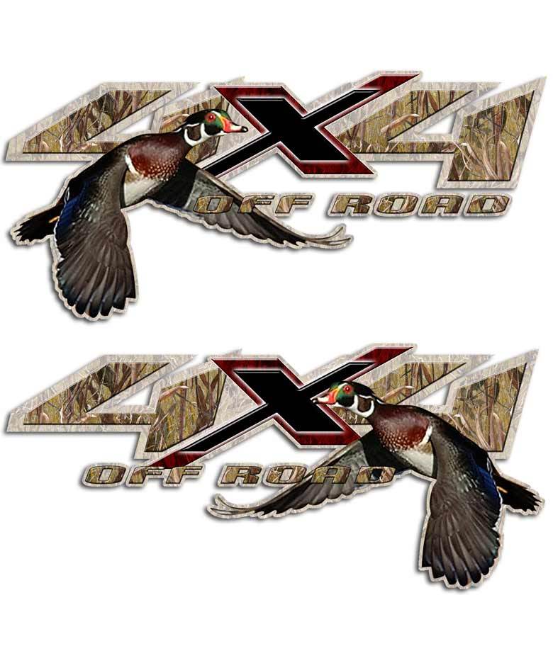 Wood Duck Hunting Sticker – 4×4 camo grass truck decal for Silverado Sierra