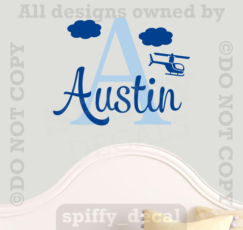 MONOGRAM WITH GRAPHIC Personalized Name Vinyl Wall Decal Sticker Boys Nursery
