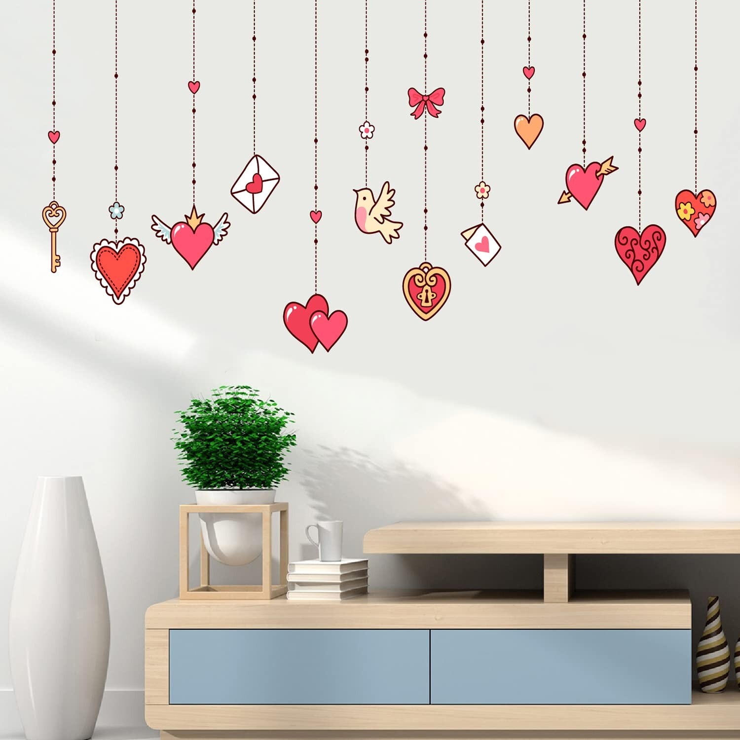Valentine's Day Wall Stickers Hanging Heart Pigeon Envelope Wall Decals Remov…