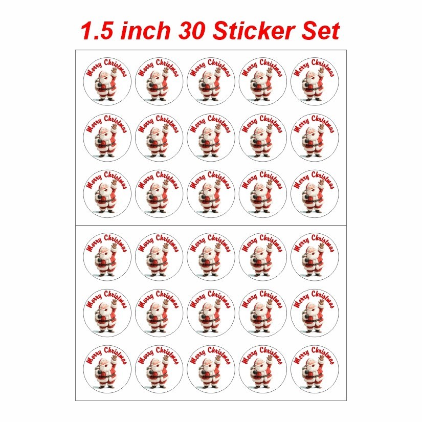 Santa Claus Merry Christmas Round Dot Stickers Set, 1.2" & 1.5"