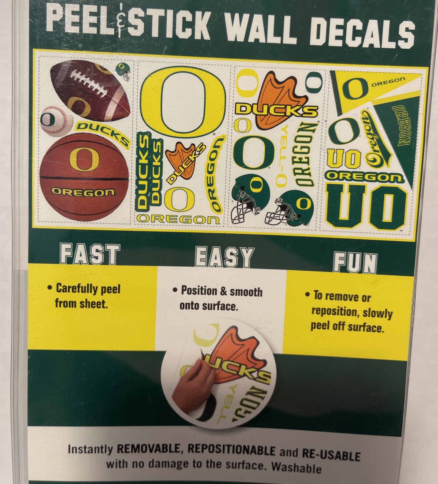 OREGON DUCKS Peel/Stick Wall Decals Easy Reusable 26 Designs, College Football