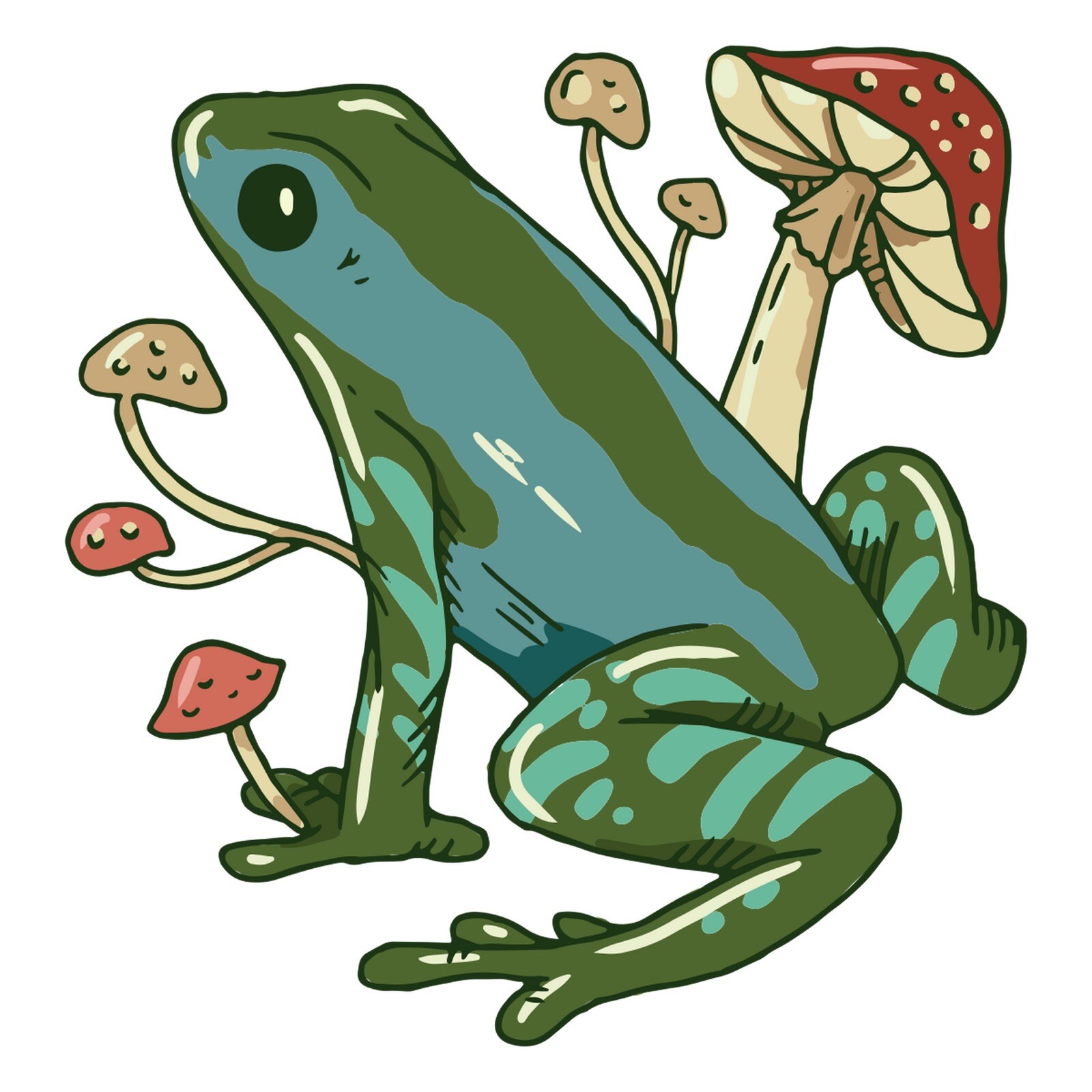Frog Sticker Mushroom Cute Hop Green Legs Pet Animal (4 Inch)