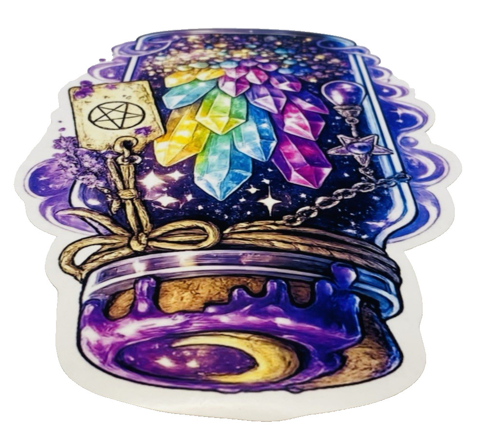 Jar Of Crystals Waterproof Car Decal Poster Vinyl Sticker Pink Purple Yellow