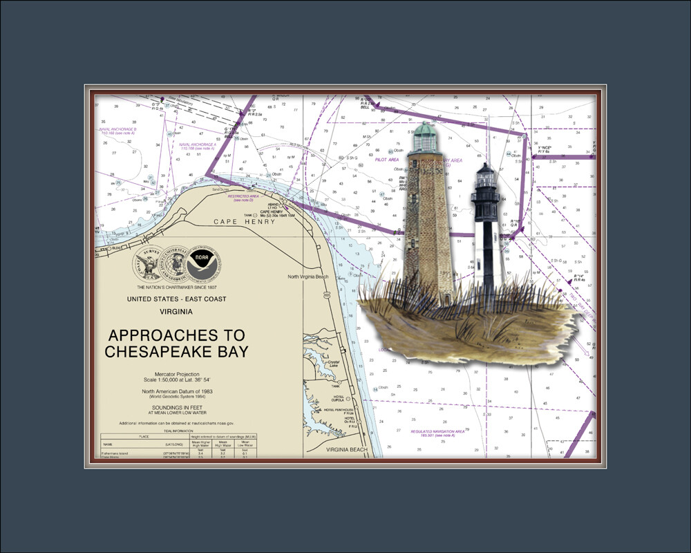 Cape Henry Lighthouse and Nautical Chart High Quality Canvas Print