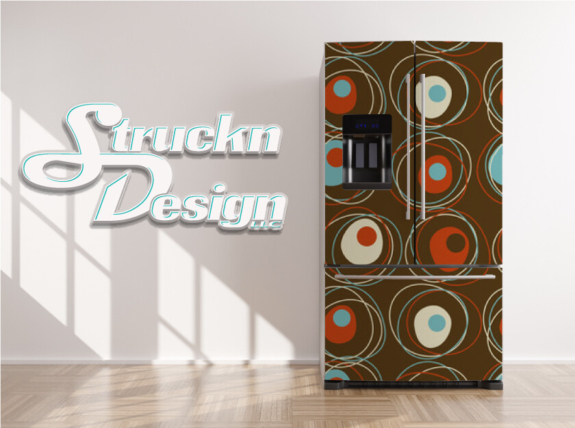 Abstract Orbit Circles Brown Blue Red Fridge Freezer Wrap Side Door Vinyl Decal