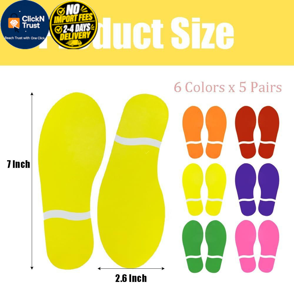 30 Pairs 60 Prints Colorful Footprints 7″ Shoe Stickers 2.75×7.08in,