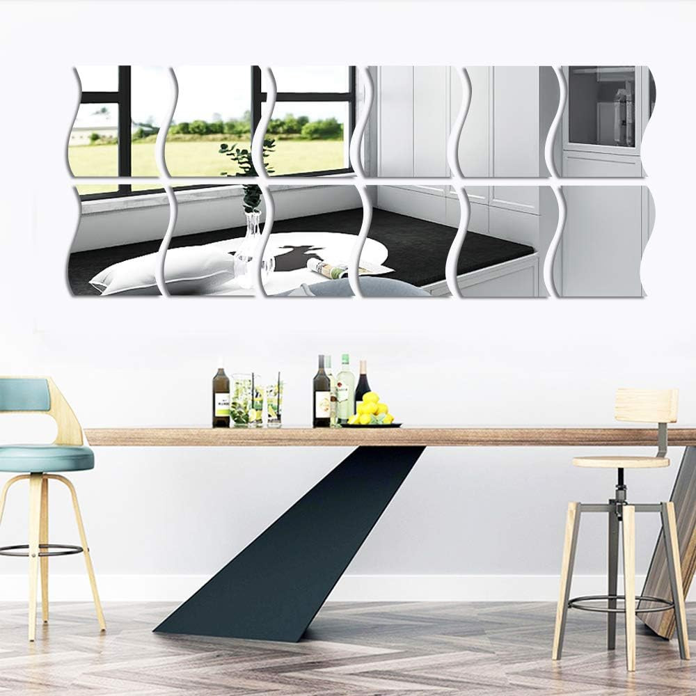 12PCS Wavy Mirror Wall Stickers, Full Length 3D Art DIY Home Decorative Acrylic