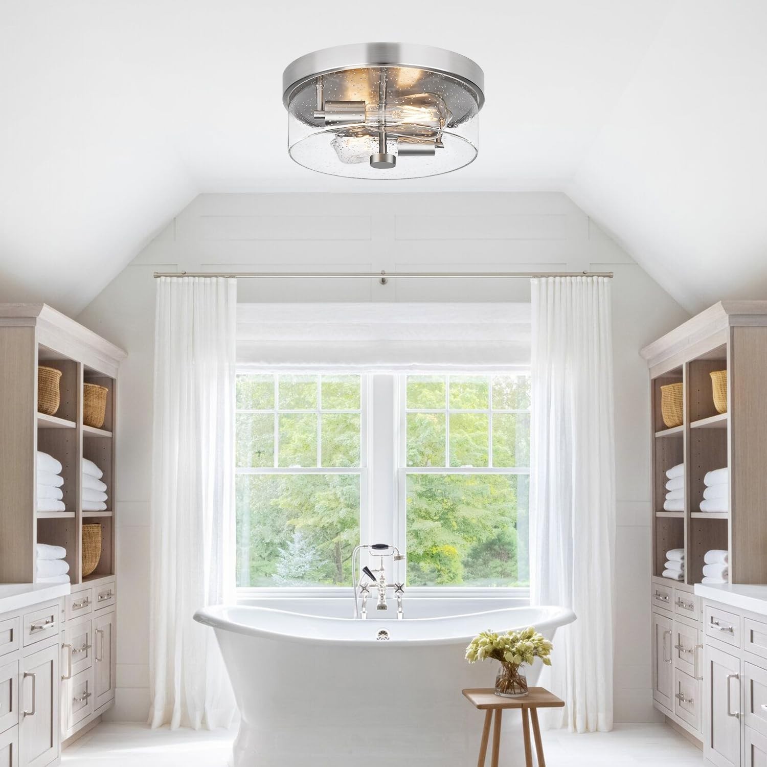 Flush Mount Ceiling Light Fixtures, 2-Light 12 Inch Brushed Nickel