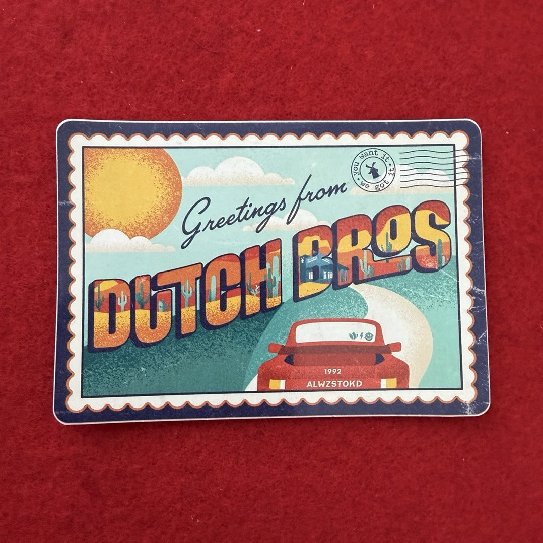 Dutch Bros Greetings From Sticker, Hotel & Motel Theme, 1992, Multicolor