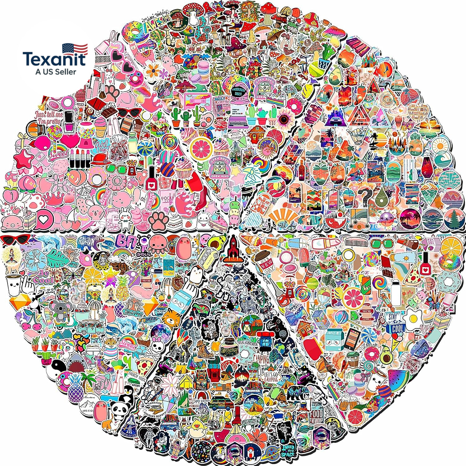 600 PCS Stickers Pack，Cute Colorful Waterproof Stickers，Vinyl Art Stickers.Valen