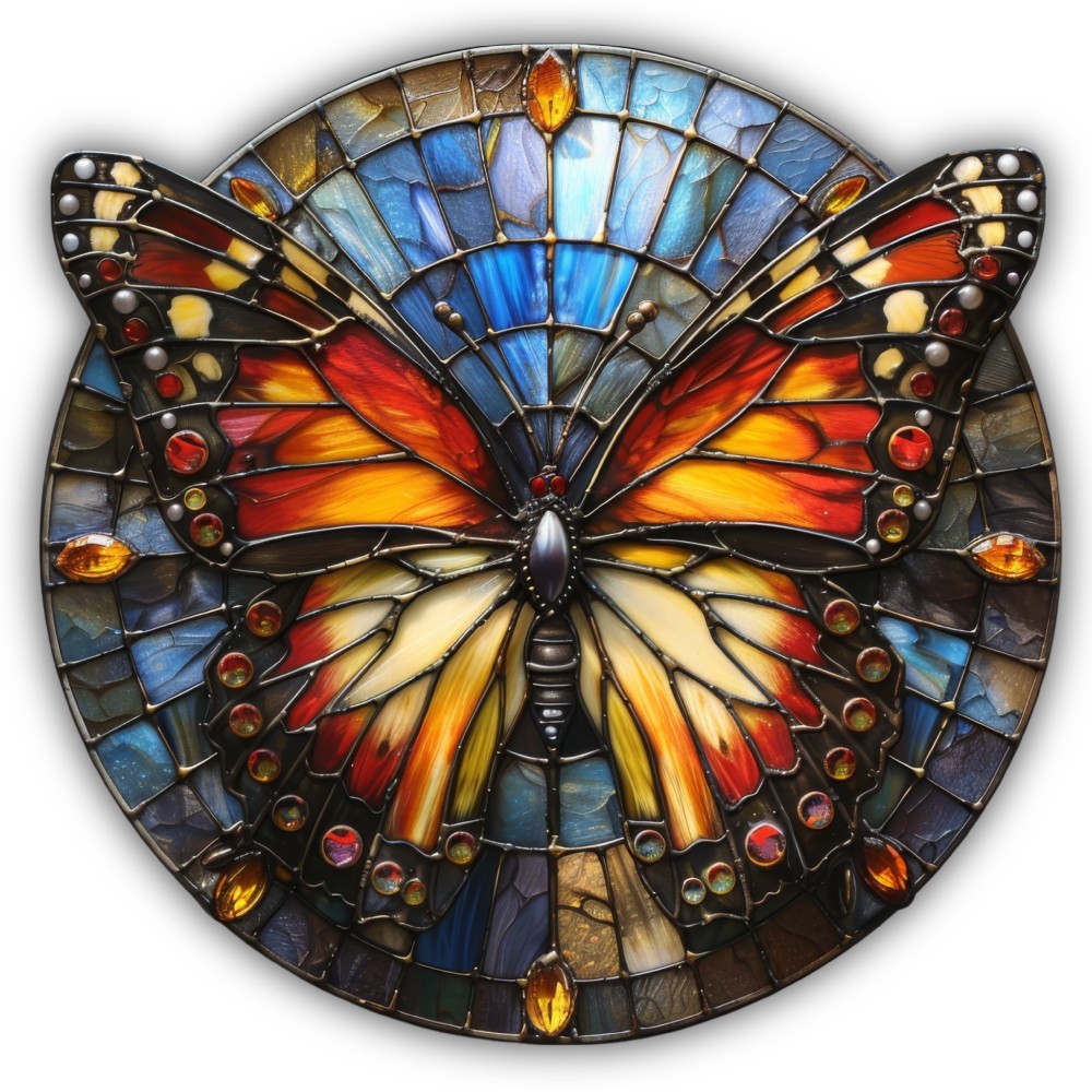Monarch Butterfly Stained Glass Color Art Cut To Shape Vinyl Sticker