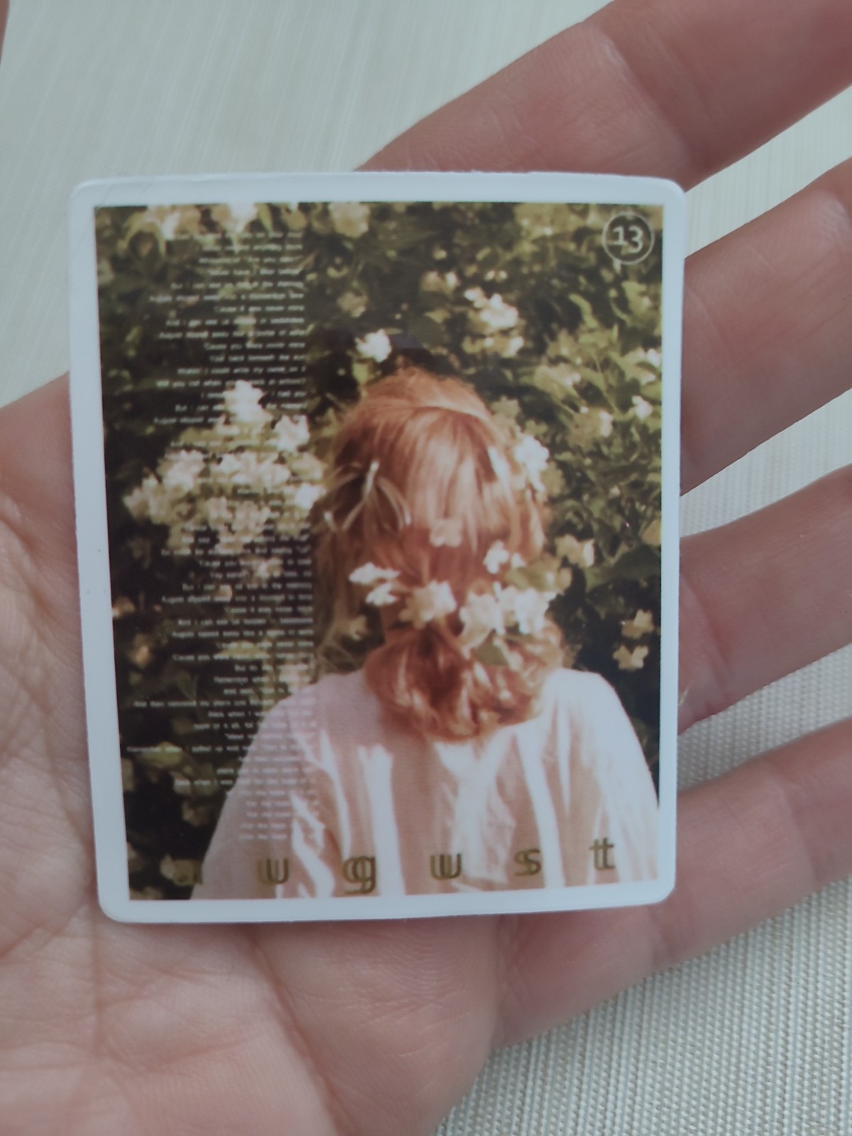 Taylor Swift vinyl sticker August 13 Flowers Lyrics