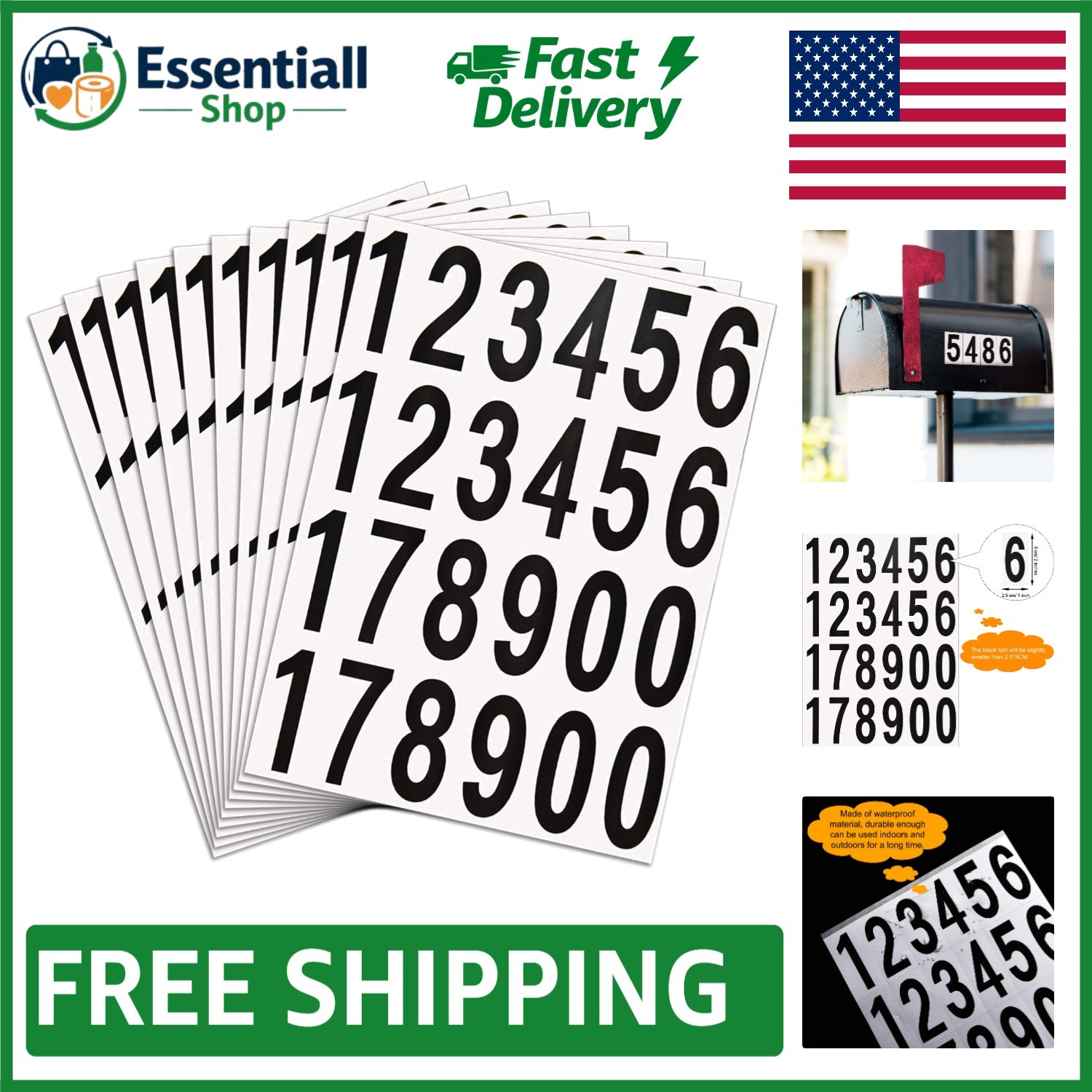 Versatile 240pcs Waterproof Vinyl Number Stickers for Indoor & Outdoor Use