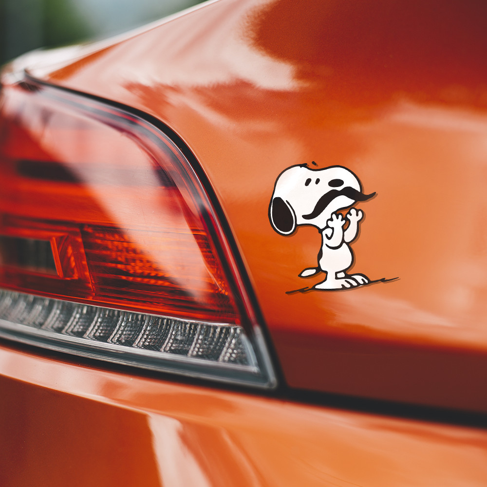 Peanuts Snoopy sticker with Mustache with a glossy finish 3.3"W x 3.5"H