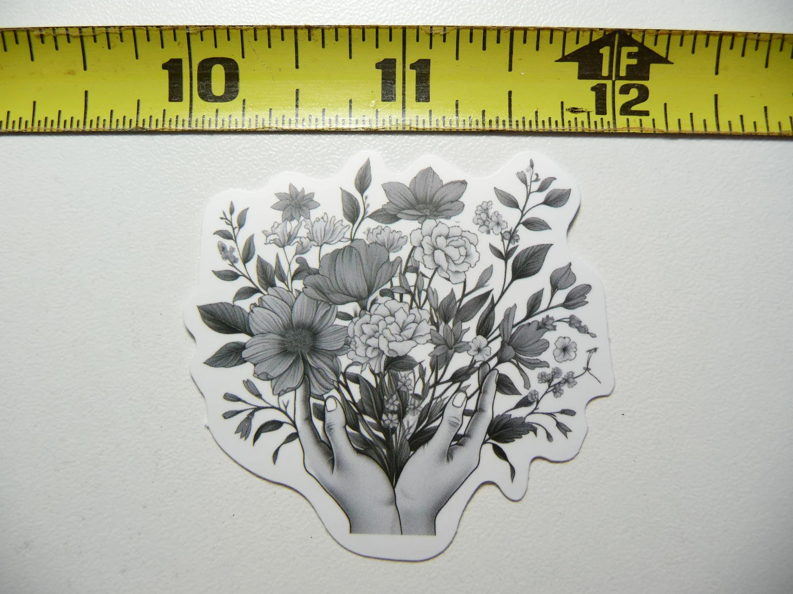 WOMAN HOLDING BUNCH WILD FLOWERS SMALL STICKER DECAL NATURE OUTDOORS FUN CALMING