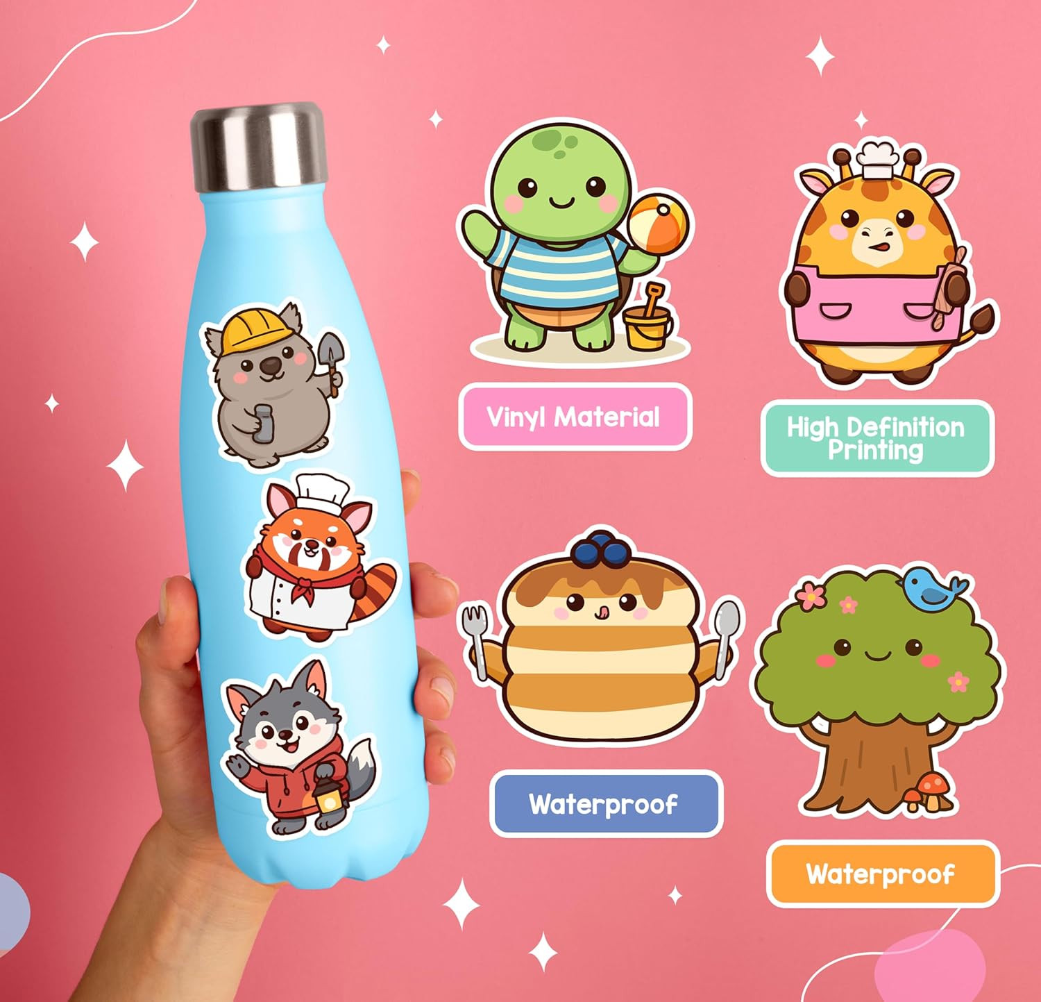 156 PCS Animal Stickers for Kids – Cute Waterproof Vinyl Self Adhesive Stickers