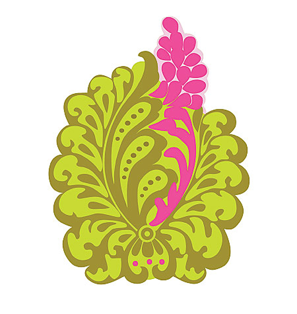 Fresh Paisley Damask Toils Green Hot Pink Stickers Decals Walls Wood Glass Paper