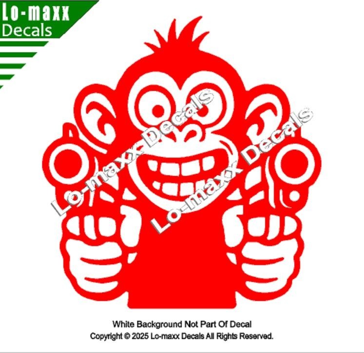 Monkey With Guns Die Cut Sticker Vinyl Decal For Car Fridge Locker Laptop