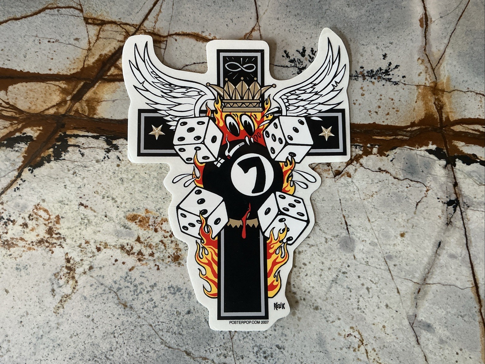 Frank Kozik original Poster Pop silkscreen EMO’S CROSS Sticker; Vintage 2007